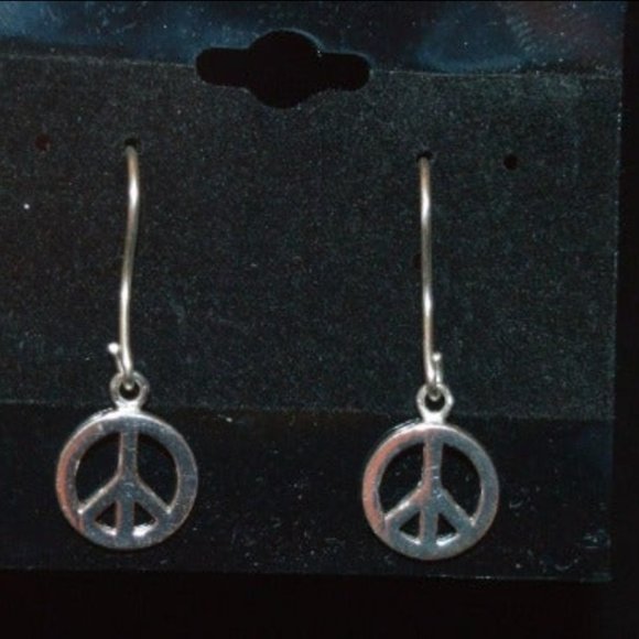 Sterling Silver Peace Symbol Earrings - Picture 1 of 3
